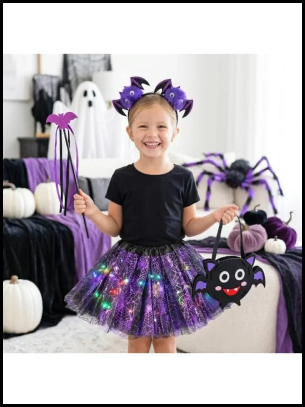 Kids Halloween Spider Costume Set Light Up Skirt Wings Headband DIY Craft